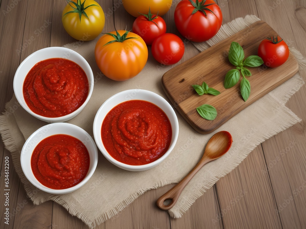 ketchup in a bowl, under an elegant wooden board. ketchup in a bowl, under an elegant wooden board.