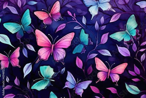 Colored butterflies in different colors, illustration, watercolor