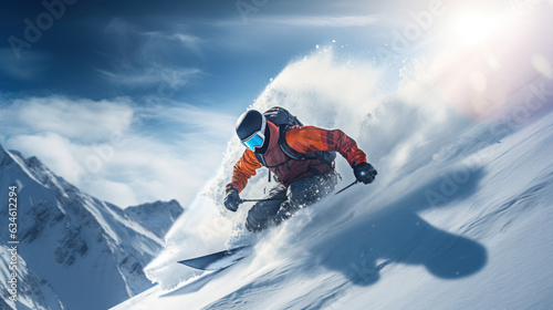 skating snowboarder snowboard on the snow mountains photo