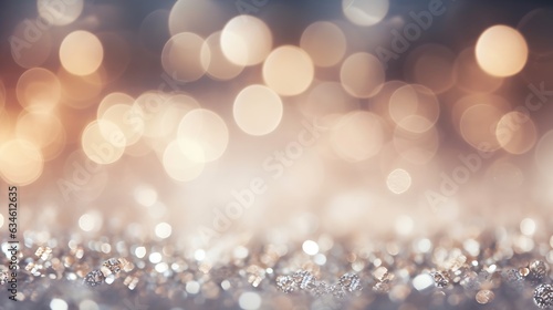 Generative AI : glitter vintage lights background. silver and white. defocused