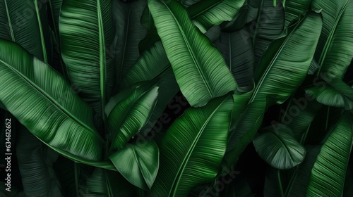 Generative AI   tropical banana leaf texture  large palm foliage nature dark green background