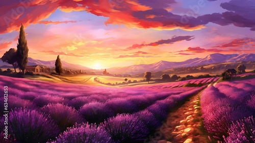 Generative AI : Lavender field at sunset