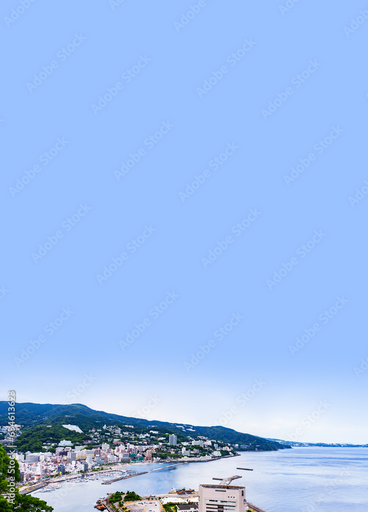 熱海 温泉 の 町並み の ハイアングル ビュー 【 熱海市 の 風景 】