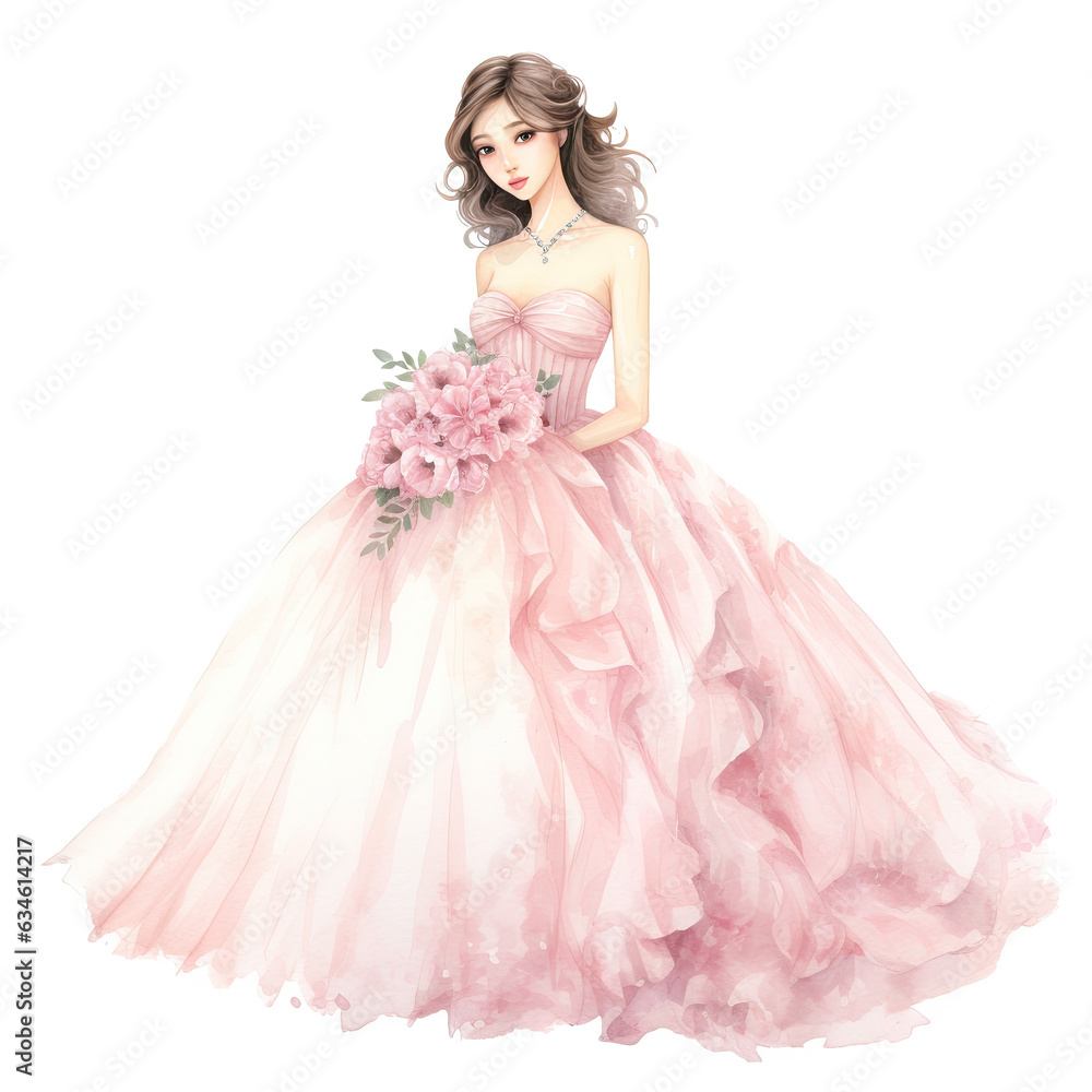 watercolor wedding dress with spring flower, Ai Generated watercolor wedding dress with spring flower, Ai Generated