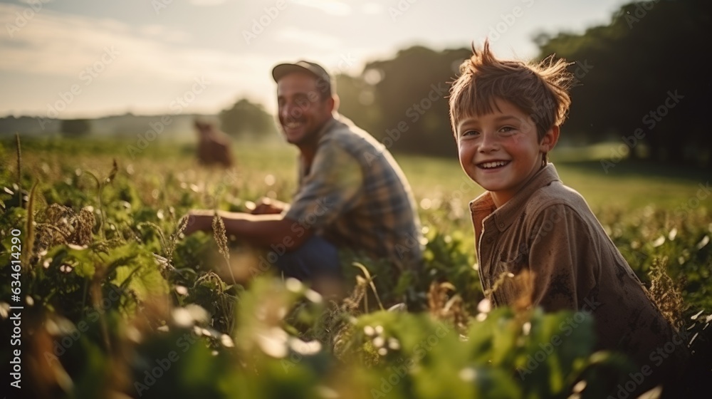 A father and his son is working at farm. A father and his son is working at farm.