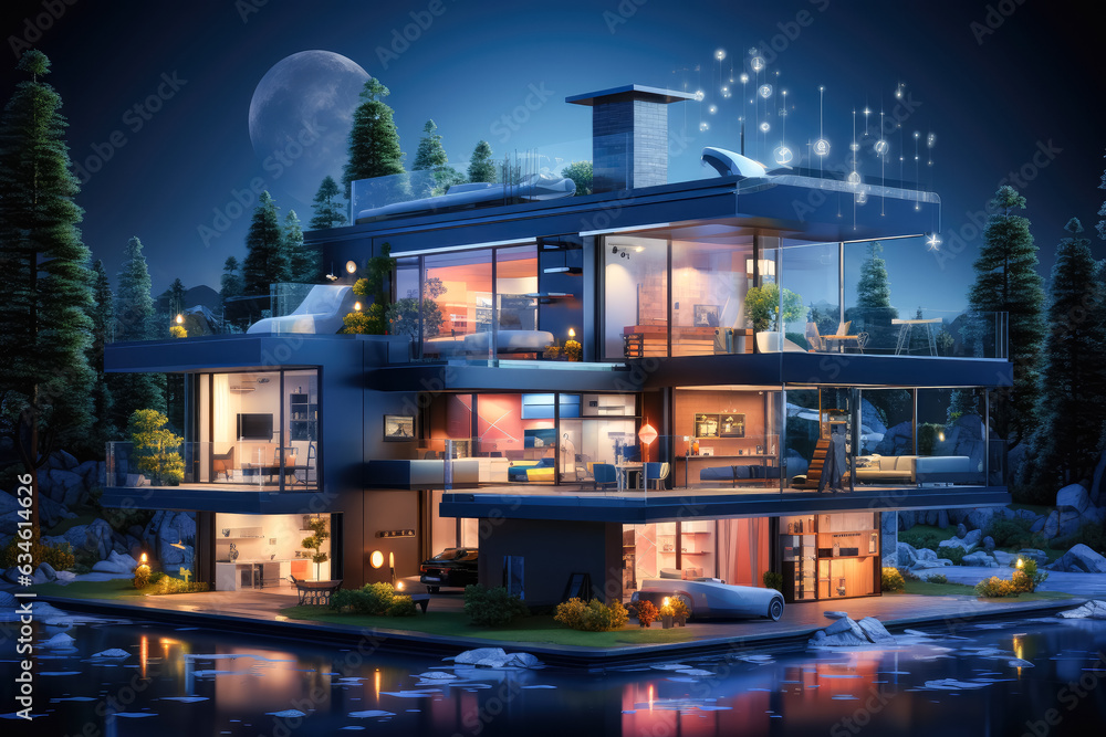 The smart home is isolated background , Modern smart home systems of smart building , Created with Generative Ai Technology - obrazy, fototapety, plakaty 