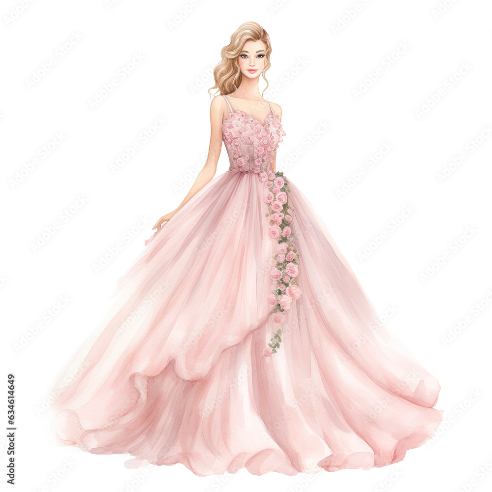 watercolor wedding dress with spring flower, Ai Generated watercolor wedding dress with spring flower, Ai Generated