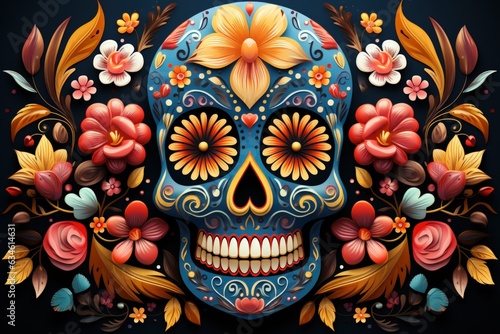 Day of death skull decorate with flower concept background.
