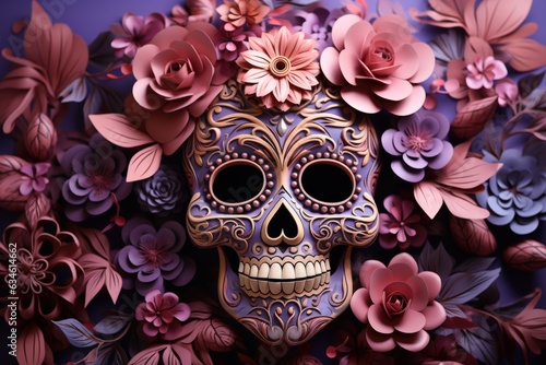 Day of death skull decorate with flower concept background.