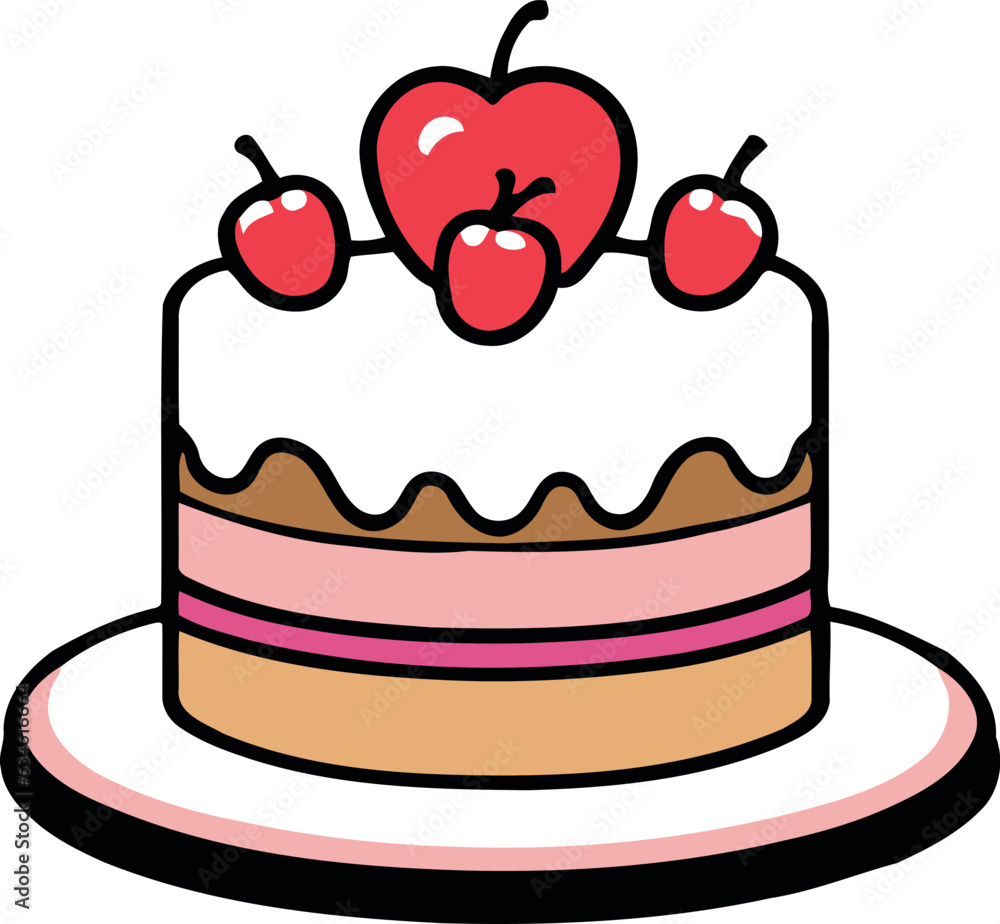 Birthday, wedding, tart cake with candle in flat color vector design in white background Birthday, wedding, tart cake with candle in flat color vector design in white background