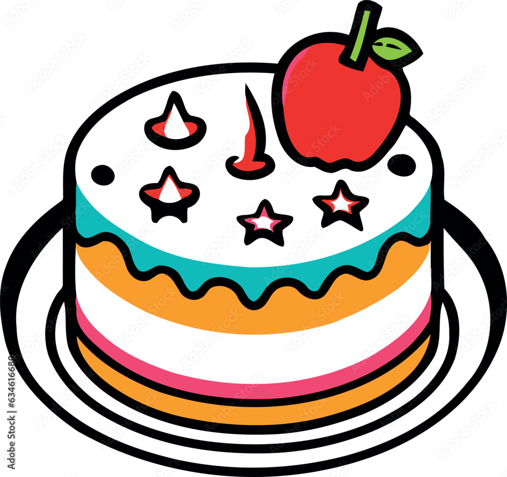 Birthday, wedding, tart cake with candle in flat color vector design in white background Birthday, wedding, tart cake with candle in flat color vector design in white background