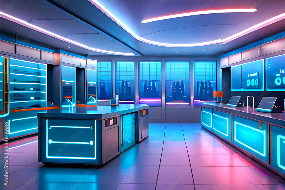 Futuristic cartoon indoor background for a high-tech laboratory Futuristic cartoon indoor background for a high-tech laboratory