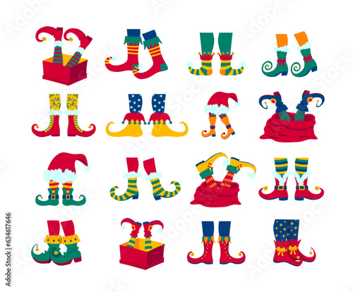 Cartoon Color Elf Legs in Shoes with Crooked Toes Icon Set Concept Flat Design Style. Vector illustration