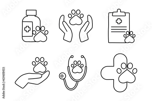 Set veterinary objects doodle style