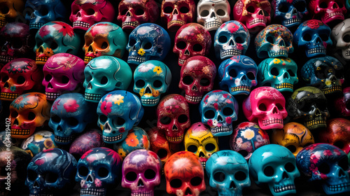 Dia de los muertos. Skull. Calavera, calavera de azucar, sugar skull. Pattern of colorful skulls, dia de los muertos