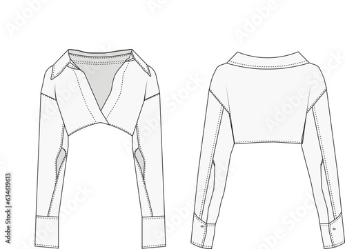 cropped shirt blouse technical drawing flat sketch