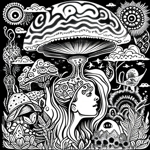 Psychedelic Enchantment: Adult Coloring Page Inspired by LSD Theme