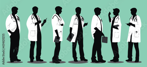 Doctors or Physicians in Silhouette Style. Vector Illustration.