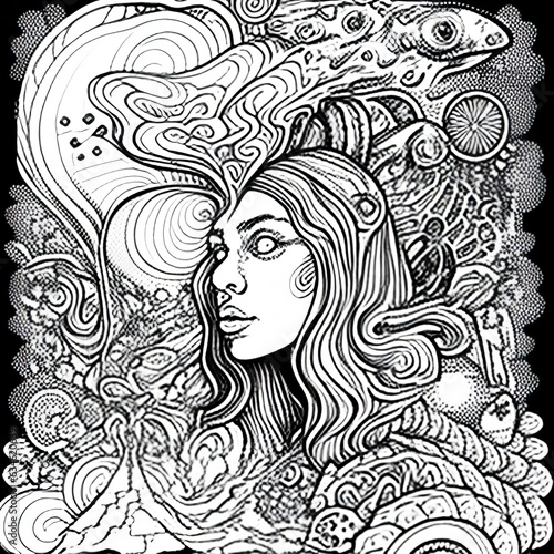 Psychedelic LSD-Themed Coloring Book Page for Adults