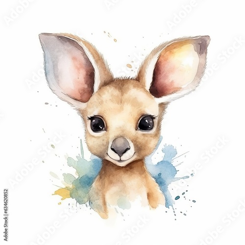 kangaroo portrait, watercolor style Generative AI
