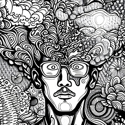 Vivid Exploration: Coloring Book Page with Psychedelic LSD Theme for Adults