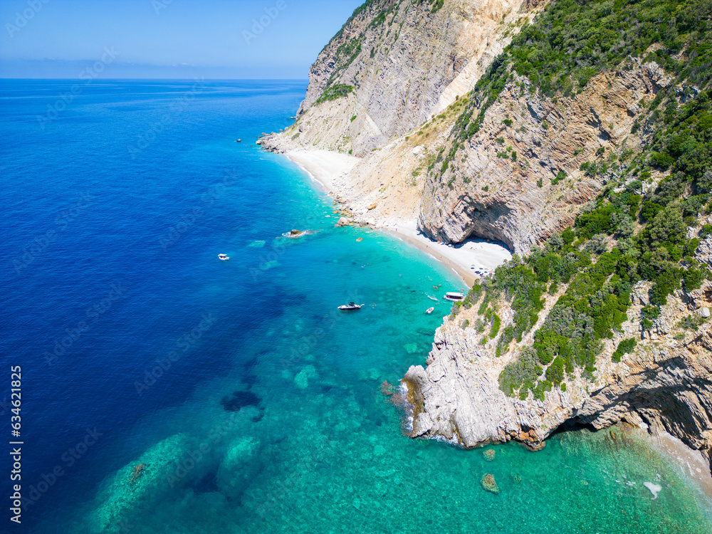 Montenegro Coastline of the Adriatic Sea at summer time. Natural landscapes of Montenegro. Balkans. Europe.