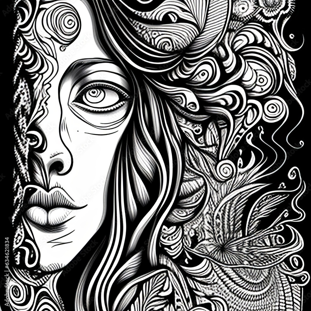 Psychedelic Journey: Intricate Adult Coloring Book Page with LSD Theme Psychedelic Journey: Intricate Adult Coloring Book Page with LSD Theme
