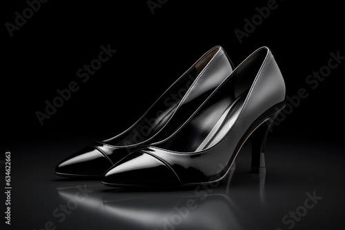 Elegant black women's shoes on a black background.