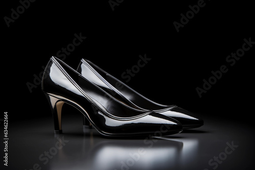 Elegant black women's shoes on a black background.