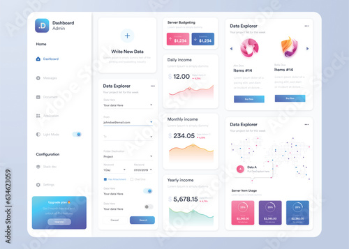 Infographic dashboard. UI UX design with graphs, charts and diagrams. Web interface template for business presentation
