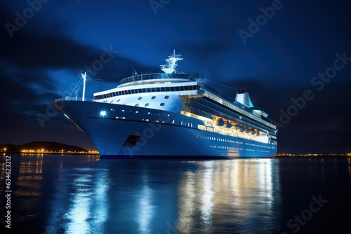 cruise ship on the high seas at night