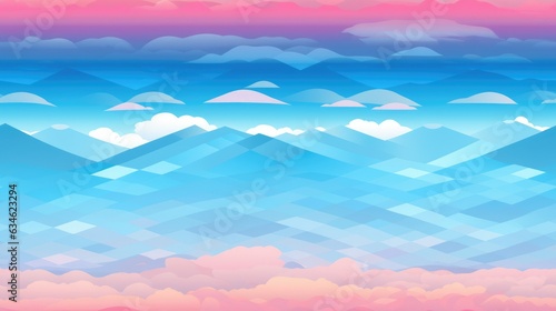 Seamless texture - pastel color early morning sunrise cloudscape over ocean horizon of blue, pink and orange hues - generative AI © SoulMyst