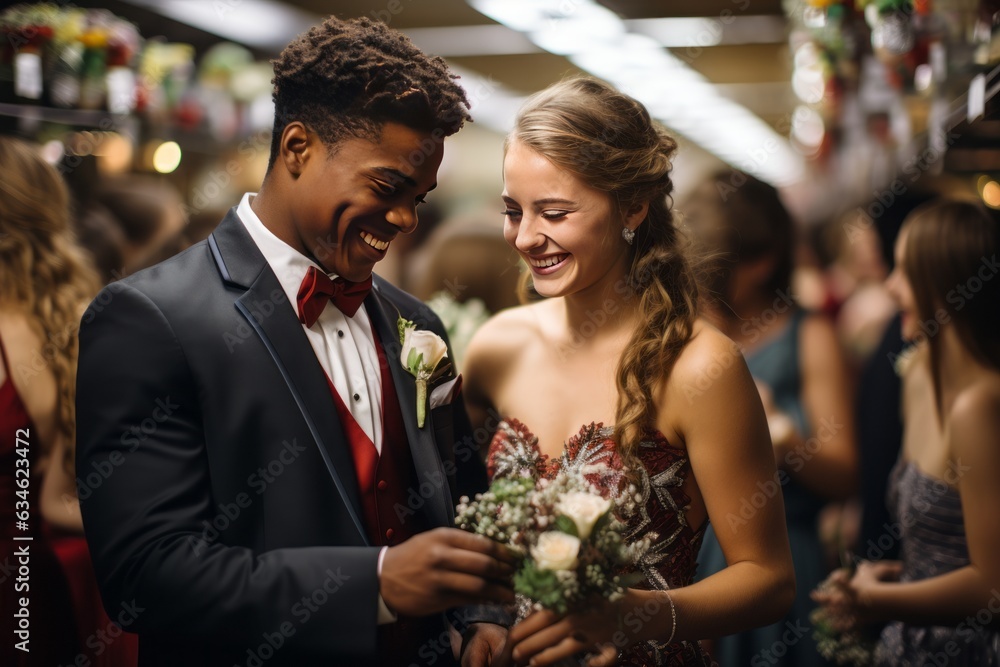 Students Exchanging Corsages And Boutonniere, Generative AI Students Exchanging Corsages And Boutonniere, Generative AI