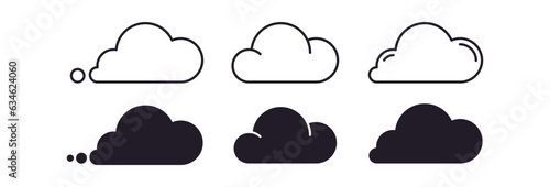 Cloud icon set - cloud vector outline and solid style. vector illustration. black and white cloud silhouette