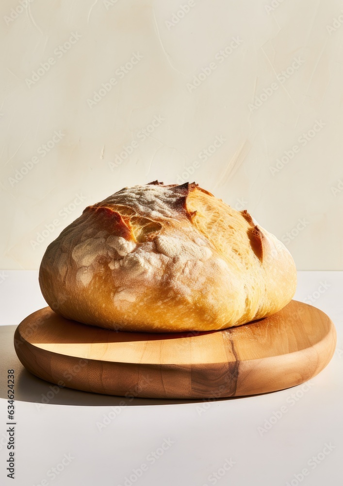 On the table, fluffy dough with a light background and light on both sides. Bread production. Generative AI.