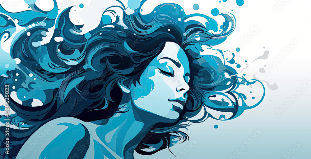 modern artistic wallart - Illustration of a woman in blue colors modern artistic wallart - Illustration of a woman in blue colors