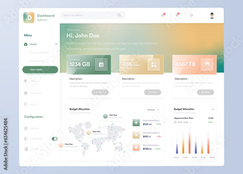 Infographic dashboard. UI UX design with graphs, charts and diagrams. Web interface template for business presentation