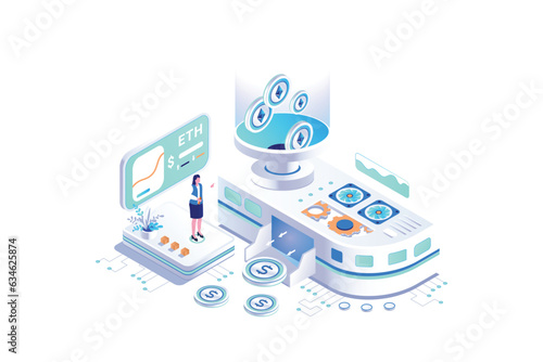 Exchange Ethereum To Dollar - Isometric Vector