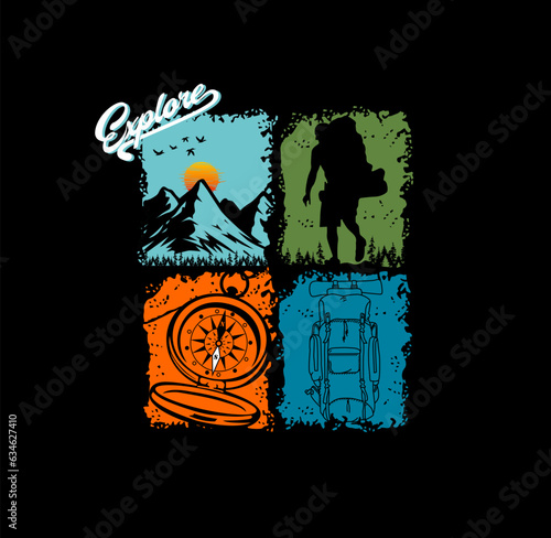 explore typography concept, outdoor adventure . Vector graphic for t shirt and other uses.