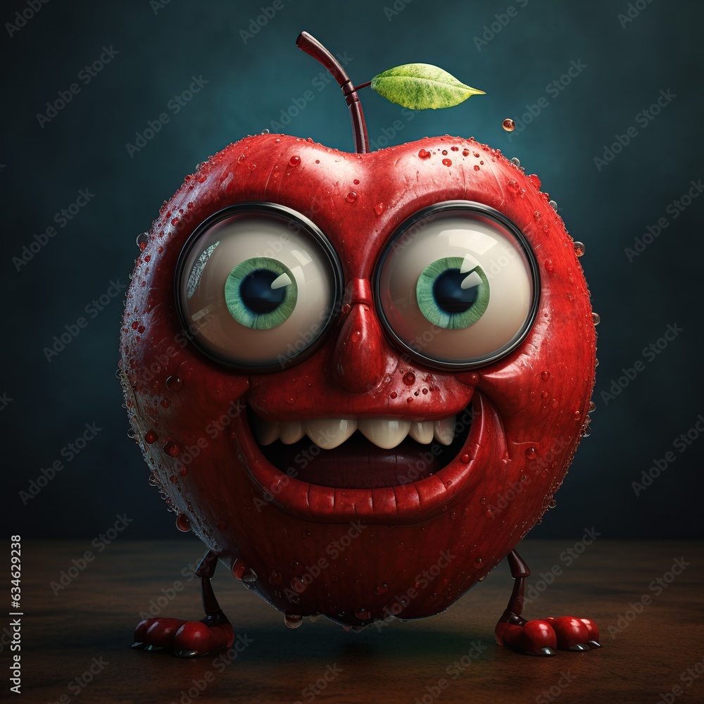 Fototapeta premium An apple into a cartoon character with eyes, hands, and feet, 3D illustration ,Generative AI