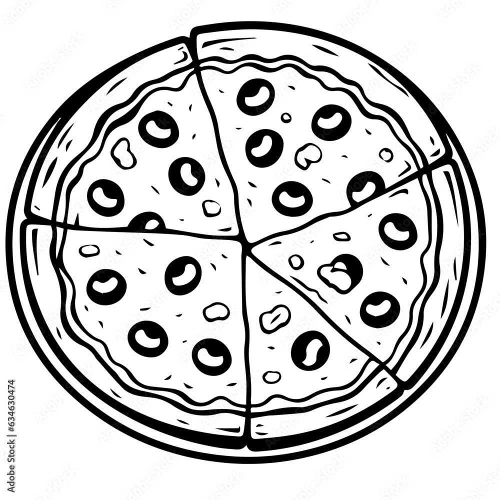 Outline pizza slices, whole pizza. Vector simple Doodle style Outline pizza slices, whole pizza. Vector simple Doodle style