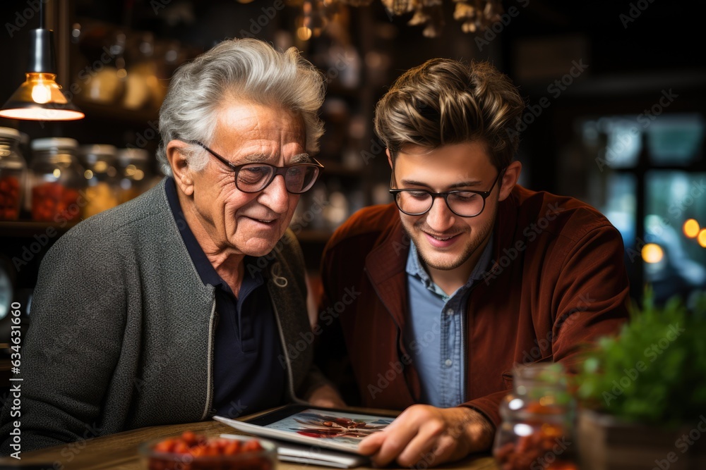 Elderly person offering advice and guidance to a young child - stock photography concepts