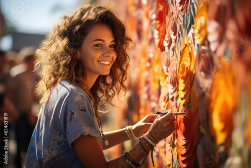 Artist painting a mural on a building wall  - stock photography concepts