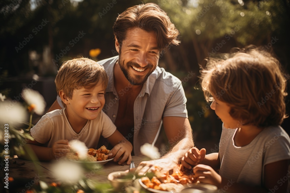 Close-knit family gathering for a picnic in the backyard - stock photography concepts Close-knit family gathering for a picnic in the backyard - stock photography concepts
