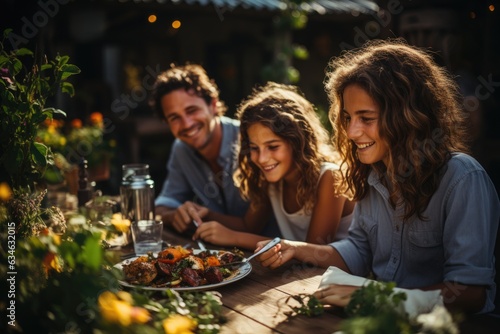 Close-knit family gathering for a picnic in the backyard - stock photography concepts photo