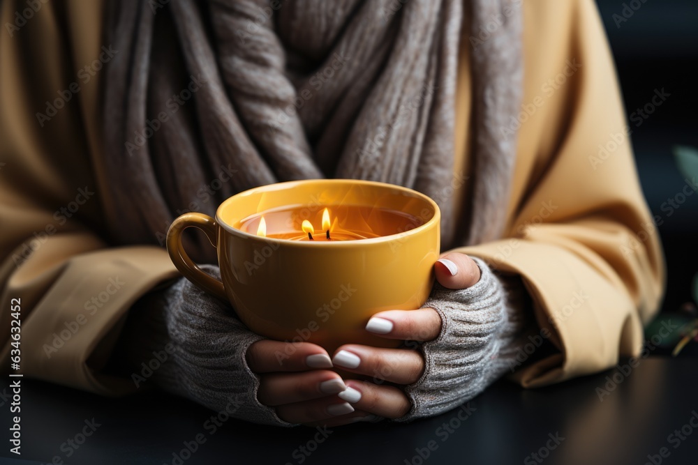 Close-up of hands holding a mug of steaming tea - stock photography concepts Close-up of hands holding a mug of steaming tea - stock photography concepts