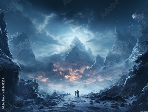 Frozen Embrace: Epic Icefall Adventure in Matte Painting