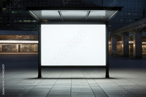 Billboard mockup outdoors, Outdoor advertising poster at night time with street light line for advertisement street city night. With clipping path on screen.
