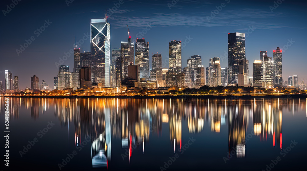 Fototapeta premium cityscape multi-layered city view River tower, generative ai