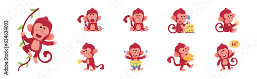 Playful Monkey Character Engaged in Different Activity Vector Set